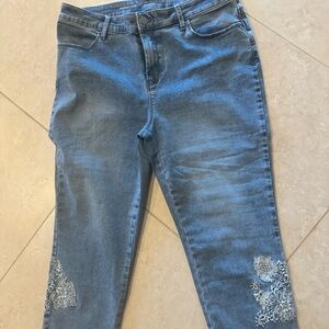 Chicos denim capris with embroidery